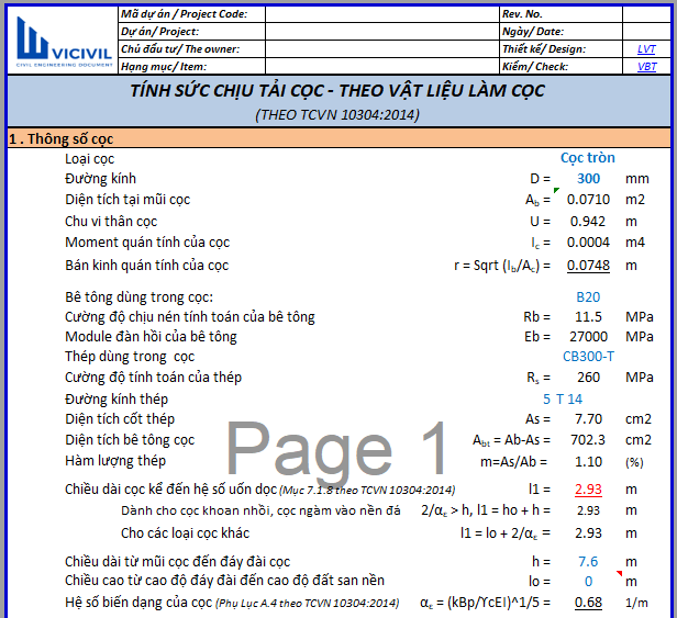 TÍNH SỨC CHỊU TẢI CỦA CỌC THEO VẬT LIỆU - TCVN 10304:2025_EXCEL 97 - Vobaotoan.com