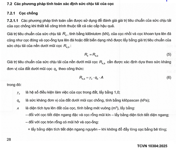 CỌC CHỐNG TRÊN NỀN ĐÁ - TCVN 10304:2025 -EXCEL 99