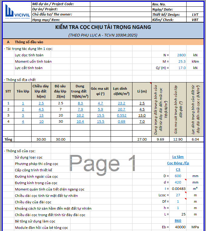 CẬP NHẬT CỌC CHỊU TẢI NGANG THEO TCVN 10304:2025 - EXCEL 103
