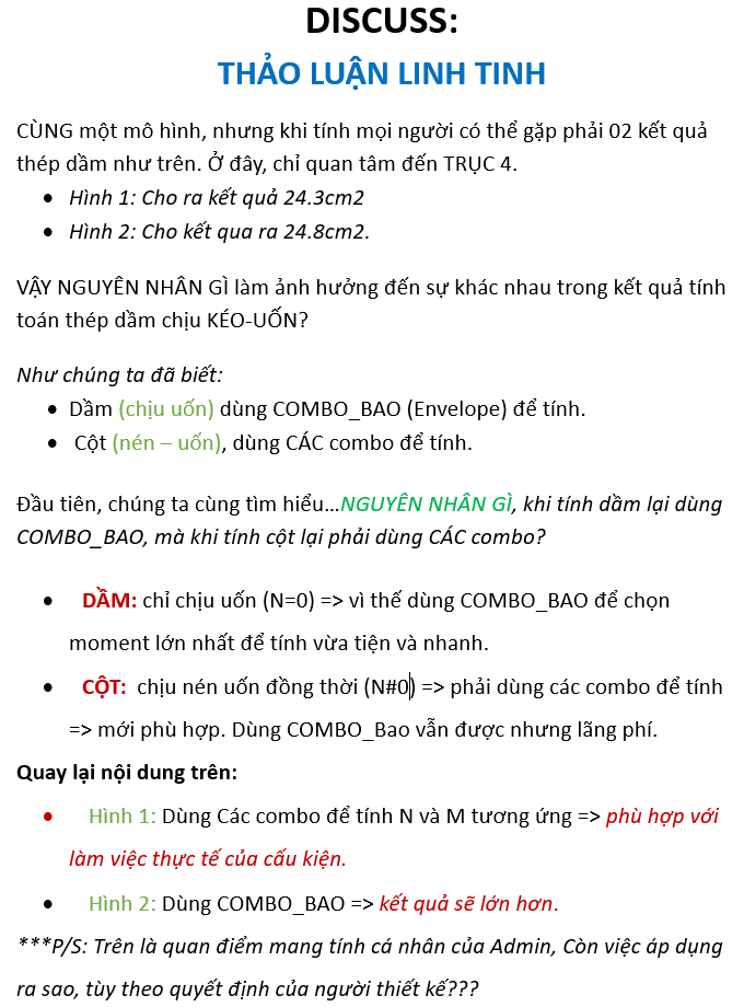 CHỌN COMBO NÀO ĐỂ TÍNH THÉP DẦM CHỊU KÉO UỐN TRONG ETABS?