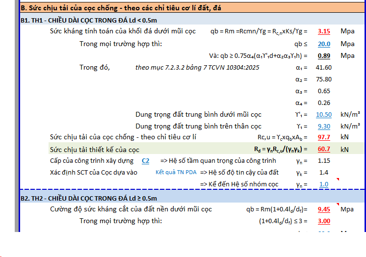 SCT CỌC TƯƠNG TÁC VỚI ĐÁ MẶT BÊN THEO PLC1 TCVN 10304:2025 - EXCEL 112