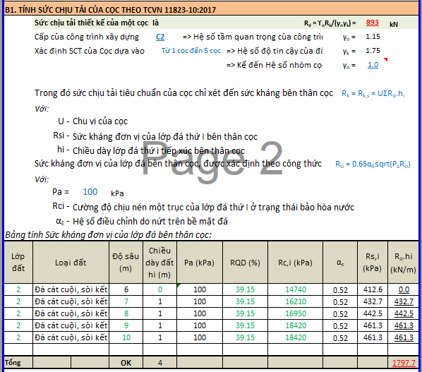 SCT CỌC TƯƠNG TÁC VỚI ĐÁ MẶT BÊN THEO PLC1 TCVN 10304:2025 - EXCEL 112