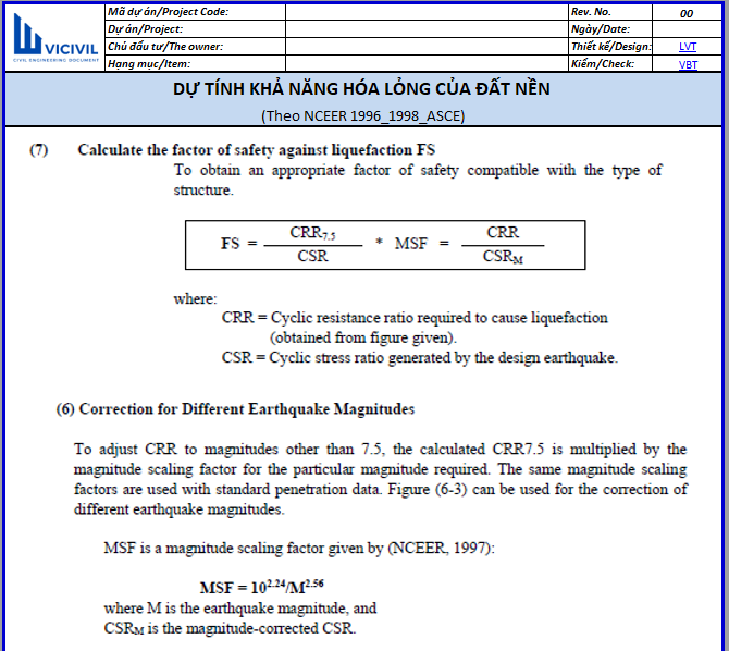 DỰ TÍNH KHẢ NĂNG HÓA LỎNG ĐẤT NỀN THEO NCEER 1996_ASCE - EXCEL 114